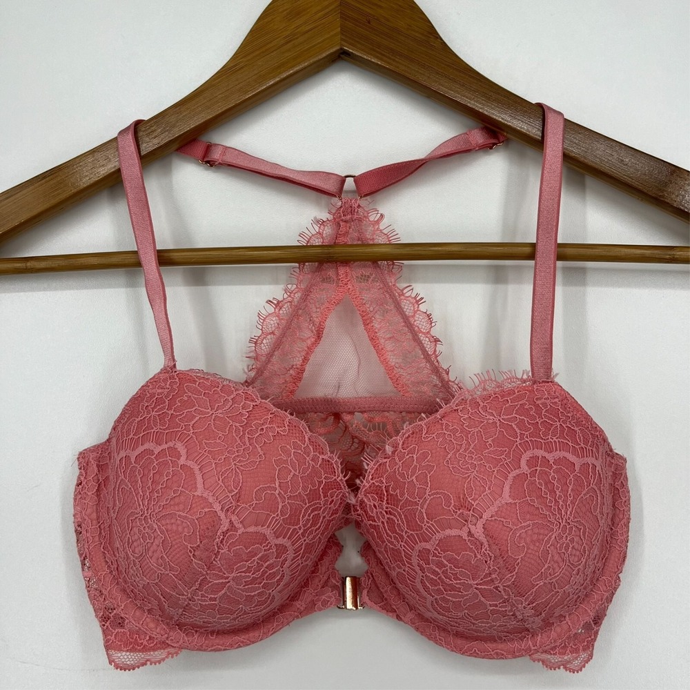 Victorias Secret Dream Angels Pink Lace Demi Racerback Front Closure Bra 32D